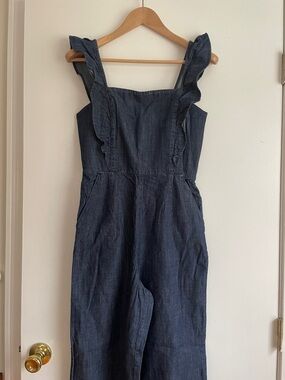 GAP Dark Blue Denim Ruffle-Strap Overalls